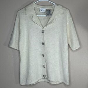 Kathie Lee Vintage Silk,Angora,Wool Blend Short‎ Sleeve Button up Sweater Size L